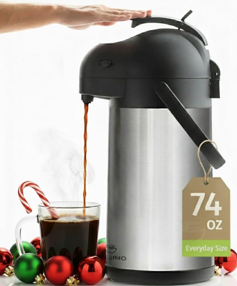 Cresimo Thermal Coffee Carafe 74Oz, Keeps Drinks Hot for 12Hrs & Cold for 36Hrs, Insulated Stainless Steel Coffee Carafe for Hot Drinks, Easy One-Handed Dispensing for Office, Home, Party, Durable Tea Flask - Image 1